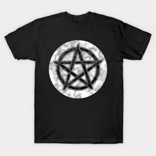 Black Pentacle on White Marble T-Shirt